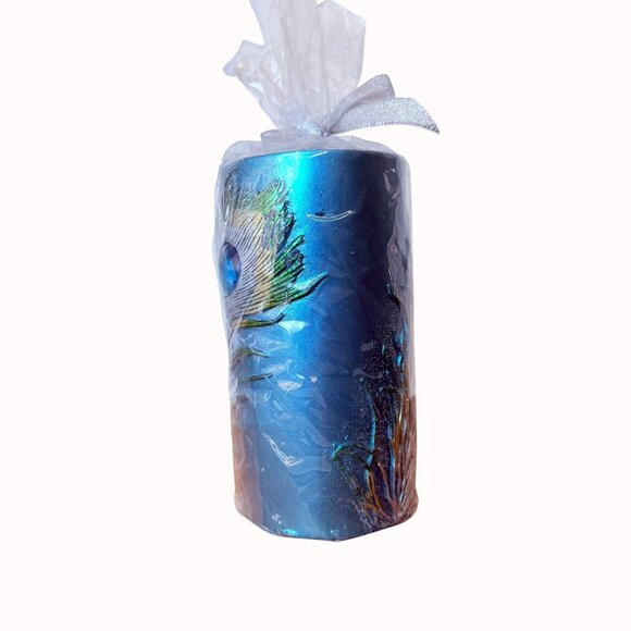 Pier 1 Imports Peacock Candle Rhinestone Feather Pillar Elegant Home Décor Gift - Picture 4 of 14